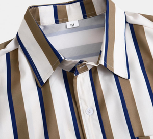 Nuova <span class=keywords><strong>camicia</strong></span> Casual appesa in <span class=keywords><strong>seta</strong></span> di ghiaccio a maniche corte a righe per gli uomini - Product Image 4