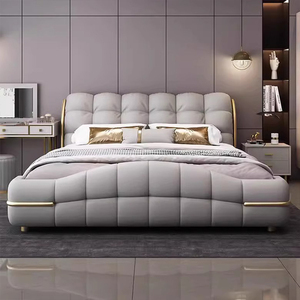 Một loại giường mềm hoàn toàn mới với lớp da bò trên cùng và da thật, giường cưới có đệm mềm - Product Image 4