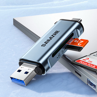 SAMZHE Lecteur de cartes multi-ports USB 3.0 Type-C en alliage d'aluminium stable, lecteur de cartes TF SD multi-en-1 pour téléphone portable et ordinateur portable