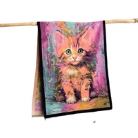 Nouvelle Écharpe Châle d'Hiver Longue 180 cm pour Femme, Motif Chat de Dessin Animé Coloré, Effet Peinture à l'Huile, Douce et Mignonne, Type Cachemire, Accessoire Chaud et Confortable