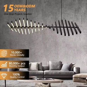 Décoration de salon nordique, lustre de plafond LED moderne et luxueux, luminaire suspendu créatif en forme d'arête de poisson pour salle à manger, avec télécommande - Product Image 1