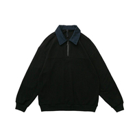 Sweat-shirt à capuche tendance pour homme en coton, col en jean brodé OEM, fermeture éclair quart de tour, style minimaliste et robuste