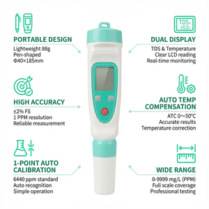 Veinasa XS-LTDS-101 数字便携式笔式 TDS 测量仪 0-9999 Ppm 2%FS 精度 LCD 显示屏 锂电池 适用于游泳池 - Product Image 5