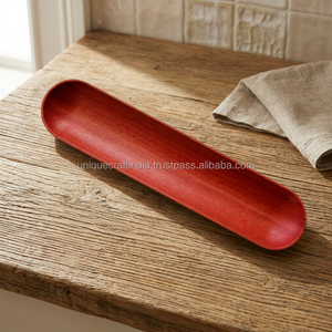 Plateau à stylos en bois rouge poli antidérapant, fait main, organisateur de bureau, décoration intérieure, artisanat durable, rangement pour le bureau et la maison - Product Image 1