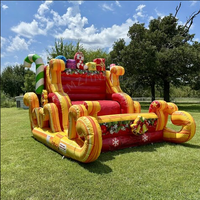 Canapé gonflable géant de Noël de qualité commerciale pour l'extérieur, motif traîneau du Père Noël, chaise photo pour enfants