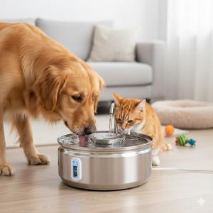 Fontaine à eau pour animaux de compagnie en acier inoxydable massif de 3,2 L, étanche, avec circulation automatique pour chats d'intérieur et petits chiens - Product Image 1