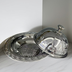 Plato de Acero Inoxidable con Tapa y Diseño de Frutas en Relieve Estilo Tailandés, Bandeja de Servicio para Restaurante, Recipiente Redondo, Diseño de Lujo Ligero - Product Image 1