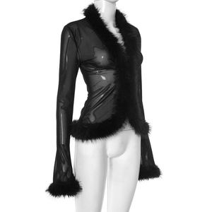 Vêtements pour femmes de haute qualité, t-shirt en maille transparente à fourrure à manches longues, tendance et luxueux - Product Image 3