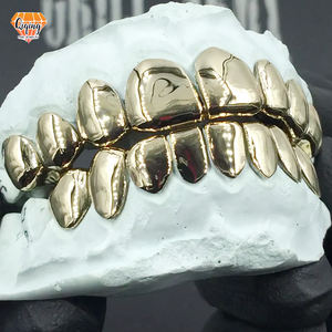 Bijoux <span class=keywords><strong>Grillz</strong></span> personnalisés en argent sterling S925 glacé à 8 dents en or 10K et 14K plaqué haut et bas - Product Image 1