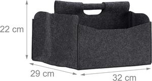 Panier de rangement pliable en feutre gris foncé avec 2 compartiments et 1 poignée pour organiser Magazines, journaux, livres et albums - Product Image 2