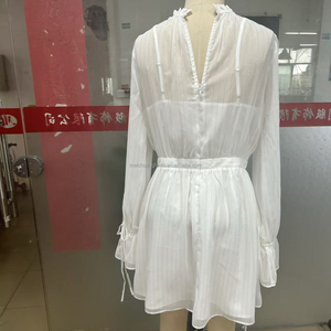 Vestido Mini Personalizado Blanco Semitransparente <span class=keywords><strong>de</strong></span> Manga Larga para Mujer, Vestidos <span class=keywords><strong>de</strong></span> Gasa para Damas - Product Image 6