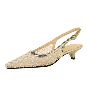 5131 stile europeo americano da donna per banchetti eleganti <span class=keywords><strong>scarpe</strong></span> a punta basse e sottili estive in rete traspirante con cintura cava - Product Image 3