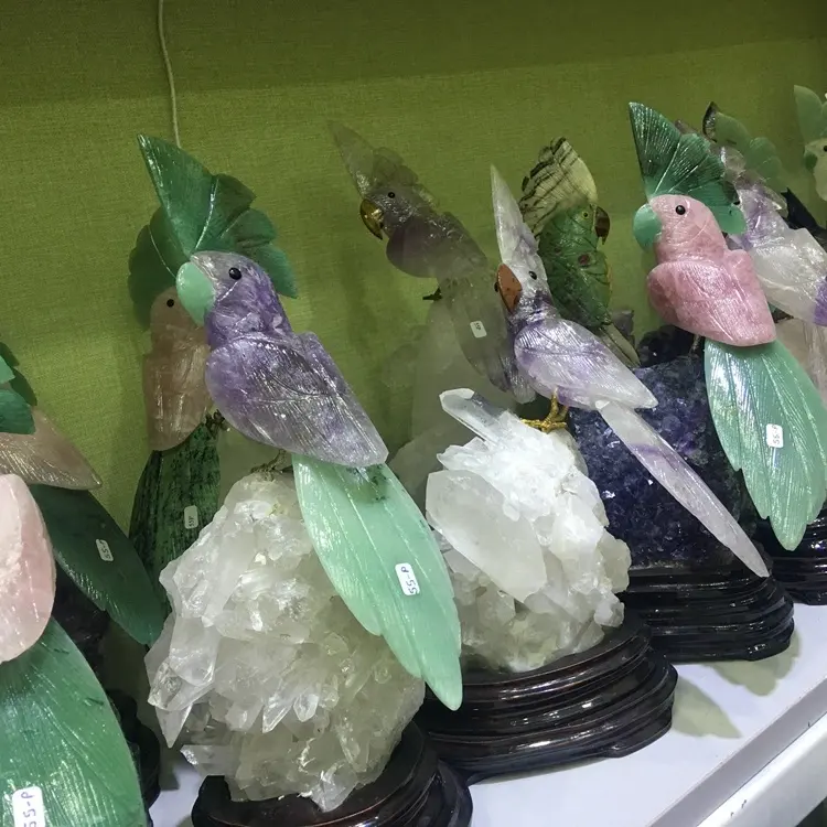 Wholesale natural clear quartz crystal clusters birds animal decoration crystal parrot