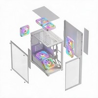 Boîtier d'ordinateur de jeu M-ATX blanc TDD1501, châssis de tour moyen avec panneau latéral en verre trempé, refroidissement par ventilateur RGB