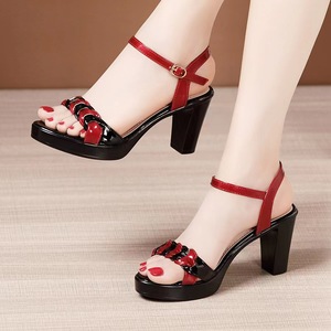 Sandales à talons hauts et épais pour femmes, nouvelle collection été 2024, plateforme imperméable à semelle épaisse, bout ouvert, polyvalentes - Product Image 3