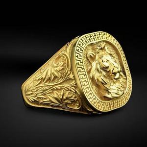 Lion Men's <b>Ring</b> Golden Square Animal Design Geometric Shape Gift Jewelry - Product Image 2