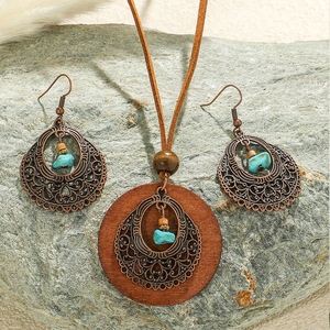 Ensemble collier et boucles d'oreilles géométriques Bohemia, plaqué bronze antique, alliage de cuivre, bijoux pour femmes, idéal pour les voyages et la photographie - Product Image 2