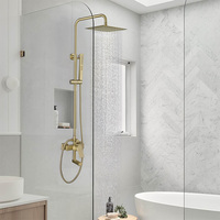 Robinet de douche mural moderne 3 fonctions chaud/froid en laiton brossé doré pour salle de bain domestique