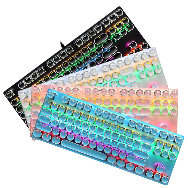 RGB Light Game Round Key Mechanical Keyboard Punk Plating 87 Key Computer Blue Switch Backlit USB Wired Laptop Keyboard