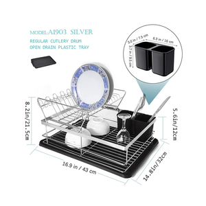 2 Tier Extendable Drainer Draining Kitchen Storage Plate Organizer Dish Rack With Plastic Cutlery Tray