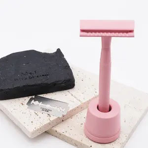 사용자 정의 친환경 면도 3 조각 클래식 재사용 핑크 면도기 여성 면도 안전 면도기 스탠드