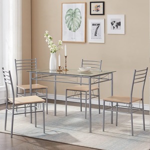 Glass-finished dining <b>table</b> and chair set, simple and elegant, suitable <b>for</b> home, <b>kitchen</b>, apartment, rental, and <b>small</b> - Product Image 3