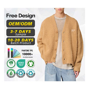 GRS Certification Winter <b>Men</b> Wool Nylon <b>Oversized</b> Fuzzy Knitted <b>Cardigan</b> Sweater with Custom Logo and Anti-Wrinkle Feature - Product Image 1