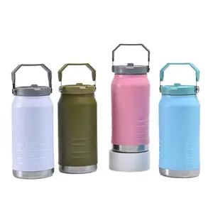 Reusable Double Wall Stainless Steel Tumbler Cup Vacuum Thermos Flasks With Handle