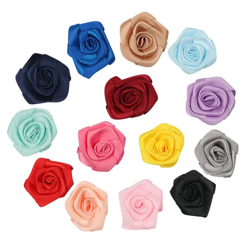 50pcs/bag Handmade 25mm Satin Ribbon Roses Decorative Artifical Flower Wedding Bouquets DIY Crafts Embellishments Cardmaking
