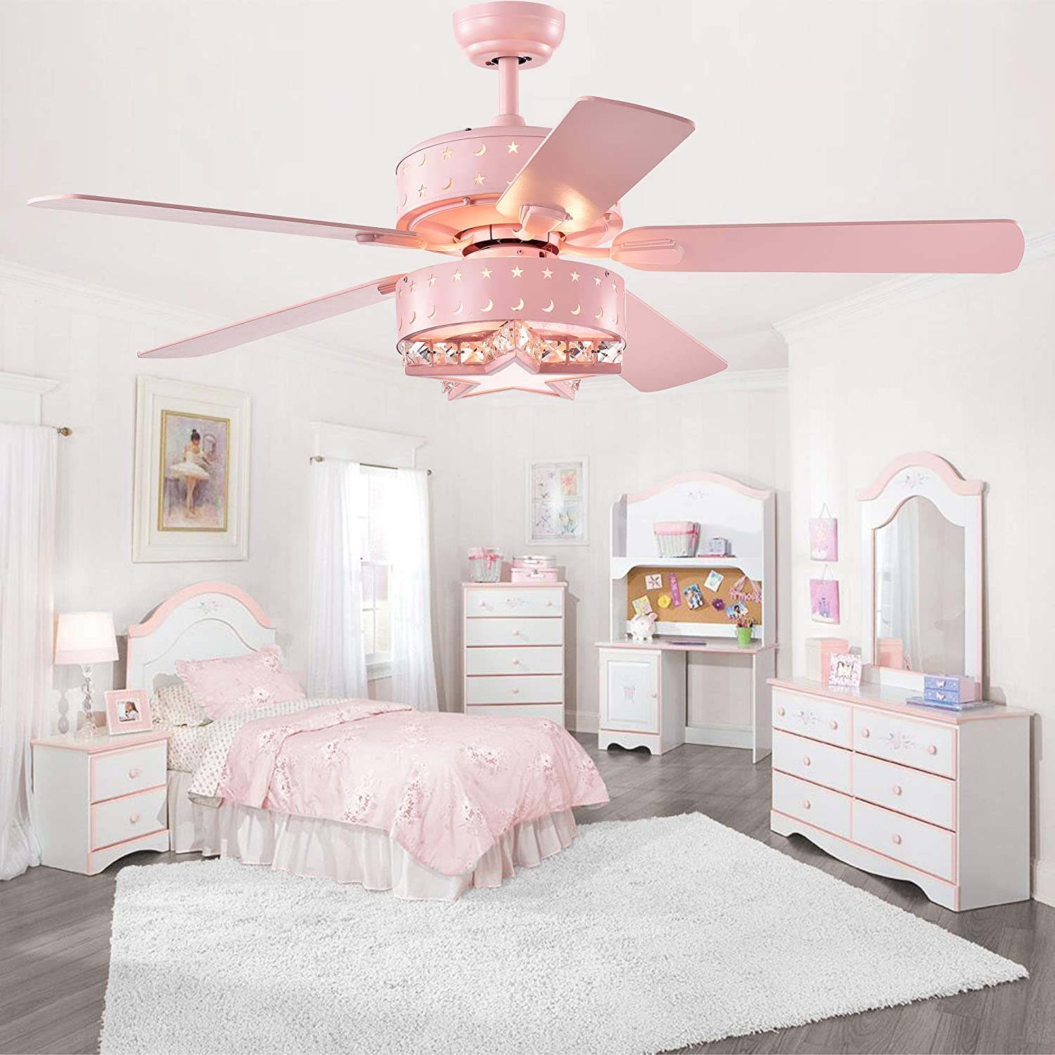 52-inch Star & Crescent Children Room Light Ceiling Fan with Remote Control