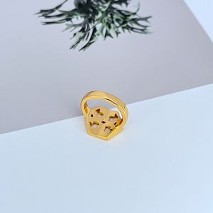 Joyería Fina, Anillo de Oro de 18K y Latón para Mujer y Hombre, Geométrico, Hexagonal, con Letras Huecas Incrustadas, Pedrería, Regalo Tradicional - Product Image 4