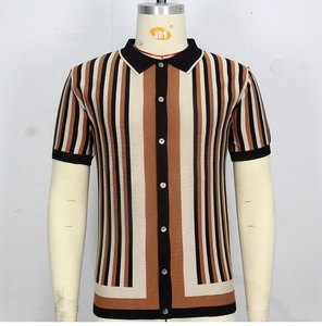 Polo d'été décontracté à manches courtes <span class=keywords><strong>et</strong></span> coupe ajustée pour homme Chemise en tricot délavé à rayures noires <span class=keywords><strong>et</strong></span> blanches - Product Image 5