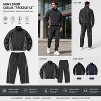 Survêtement Homme Personnalisé avec Logo OEM, Veste Zippée Charbon, Pantalon Coupe Droite, Piping Colorblock – Fournisseur en Gros pour Marques