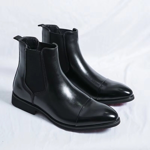 Botas de Moda Negras de Lujo para Hombre, Suela Roja, de Cuero, Estilo Business, Punta en Pico, Sin Cordones, Envío Directo - Product Image 3
