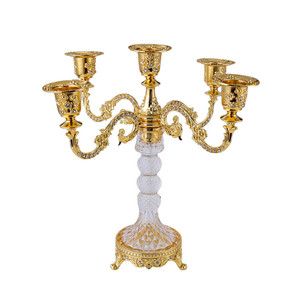Candélabre européen à 5 têtes en verre et métal doré, motif fleur <span class=keywords><strong>de</strong></span> cerisier en relief, pour centre <span class=keywords><strong>de</strong></span> <span class=keywords><strong>table</strong></span> <span class=keywords><strong>de</strong></span> <span class=keywords><strong>mariage</strong></span> ou décoration intérieure - Product Image 3