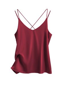 Venta al por mayor <span class=keywords><strong>de</strong></span> mujeres 95% Poliéster 5% Spandex Seda Camisa sin mangas Cuello en V Spaghetti Strap Blusas Cross Back Camisole Tank Tops - Product Image 3