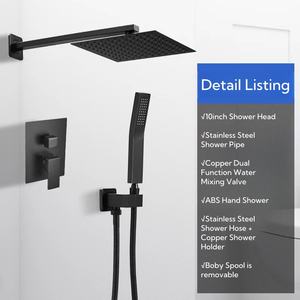 Grifo de ducha cuadrado oculto de 10 pulgadas con módem, juego de ducha de lluvia de baño de una sola función de latón negro, masaje de chorro suave - Product Image 3