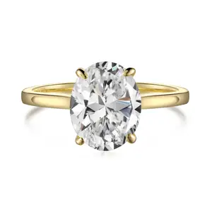 Lujo 925 plata esterlina 18K oro Oval Cubic Zirconia diamante anillo boda anillos de compromiso para mujeres joyería fina al por mayor