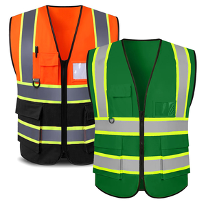 سترة أمان عاكسة بجيوب وسحاب عالي الوضوح أنسي فئة 2 ملابس عمل هاي فيس ملابس صفراء بقاع أسود - Product Image 1