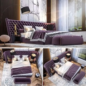 Ensemble de meubles de chambre à coucher de luxe italien, lit king size, tête de lit capitonnée en velours, ensemble de lit double - Product Image 6