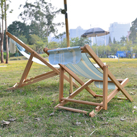 Chaise de plage en bois de luxe à franges, portable, 3 positions réglables, avec bretelles rayées, pour mobilier d'extérieur haut de gamme et stations balnéaires