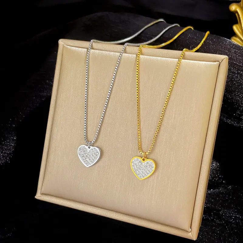 Hoge Kwaliteit Gold Filled Hart Koperen Ketting Rvs Ketting Hanger Zirkoon Hart Ketting Elegante Sieraden Gift