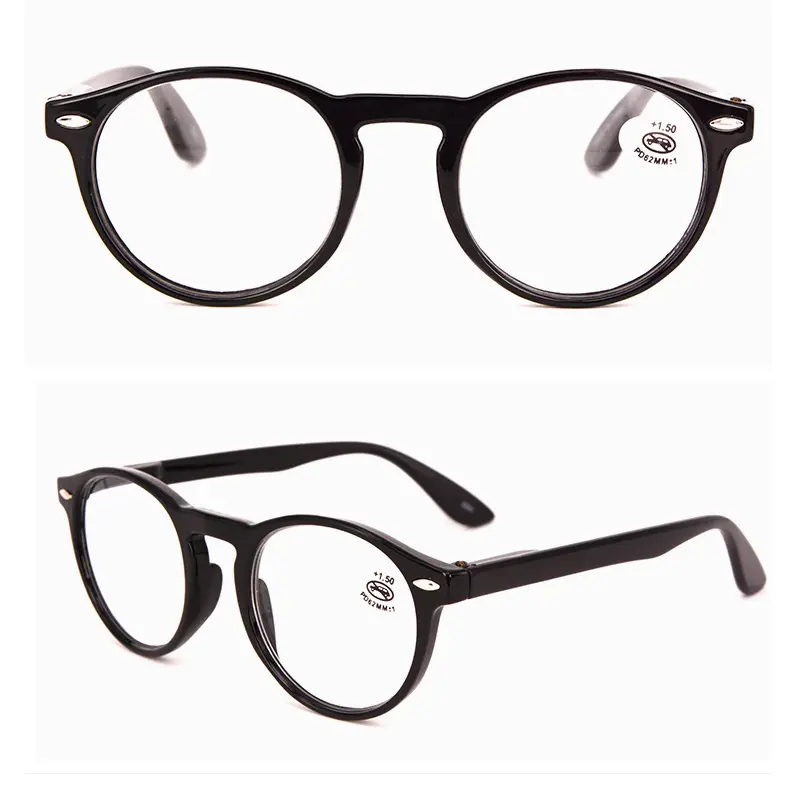 Jheyewear şık klasik kaplumbağa siyah yuvarlak şekil kadın erkek ilerici okuma gözlüğü