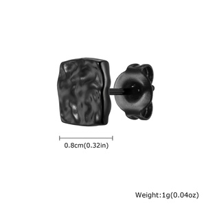 Boucles d'oreilles carrées minimalistes en acier inoxydable, style niche, avec pierres de lave irrégulières plissées, pour hommes et femmes - Product Image 4