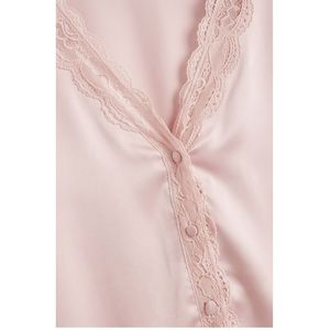 Ensemble de pyjama en satin pour femme, manches longues, col en V, bordure en dentelle, élégant, deux pièces, pantalon long jusqu'aux chevilles, doux, pour le printemps - Product Image 6
