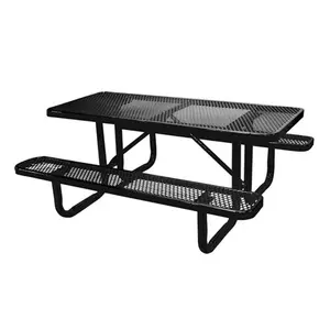 Mesa de pícnic de jardín comercial de metal termoplástico al aire libre con Banco muebles de exterior Silla de mesa de comedor rectangular de acero para patio