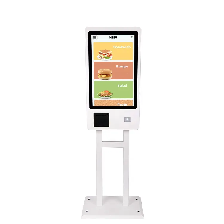 Sistem POS Layar Sentuh Layanan Mandiri dengan Pemindai Kode QR Restoran Pesanan Makanan Cepat Semua Dalam Satu Terminal Kios Pembayaran