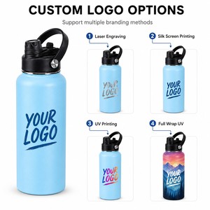 Bouteille d'eau isotherme en acier inoxydable de 32 oz avec logo personnalisé, double ouverture, et couvercle 2-en-1 avec paille et bec verseur - Product Image 5