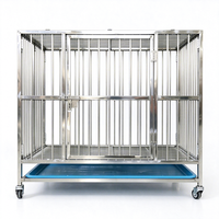 Cage pour chien en acier inoxydable, pliable, avec plateau amovible 360 °   Cage pour animaux à double porte avec roulettes pivotantes pour usage vétérinaire