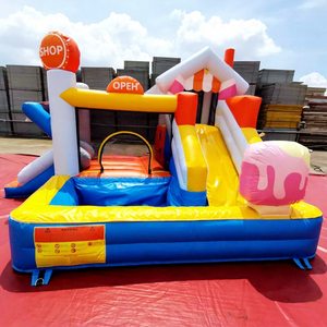 Castillo inflable comercial para niños con tobogán acuático y zona de saltos, ideal para heladerías. - Product Image 1